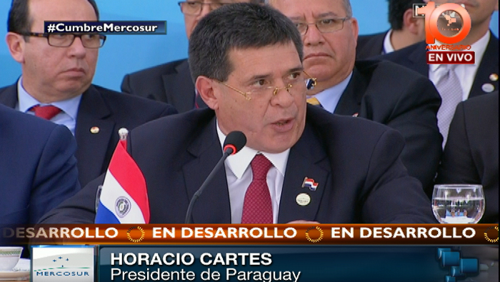 Horacio Cartes asume en esta cumbre la presidencia pro témpore del Mercosur.
