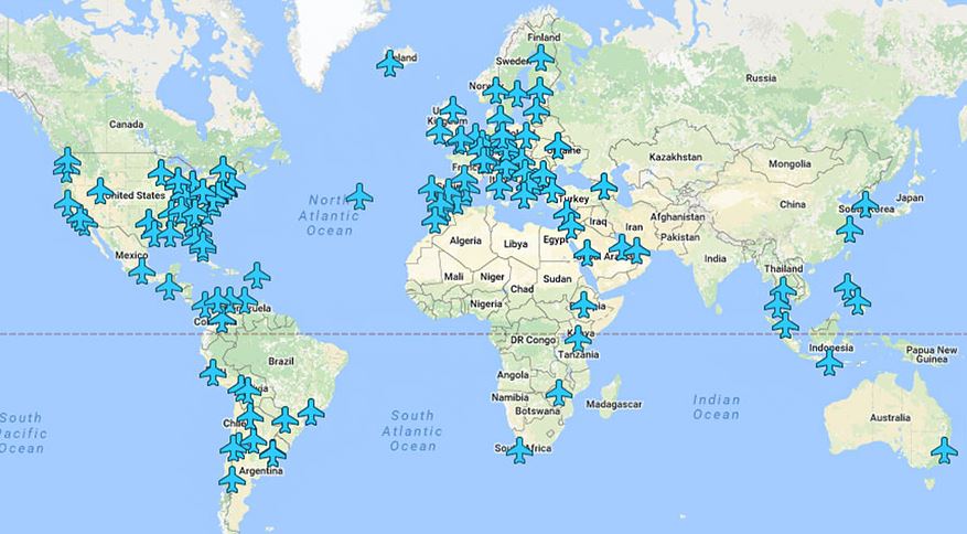 El mapa se actualiza regularmente, incluye las contraseñas y las ubicaciones de los aeropuertos de todo el mundo