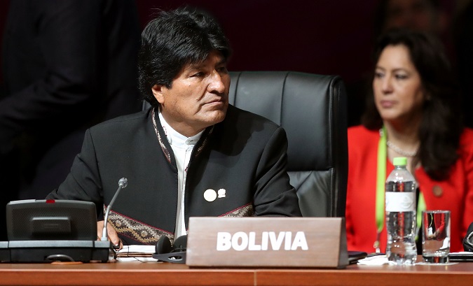 Bolivia's President Evo Morales during the opening session of the Summit of the Americas in Lima, Peru, April 14, 2018.