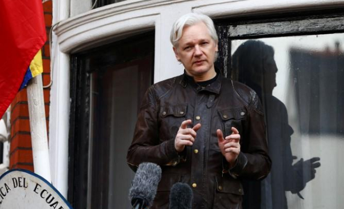 WikiLeaks founder Julian Assange speaks on the balcony of the Embassy of Ecuador in London, Britain, May 19, 2017.