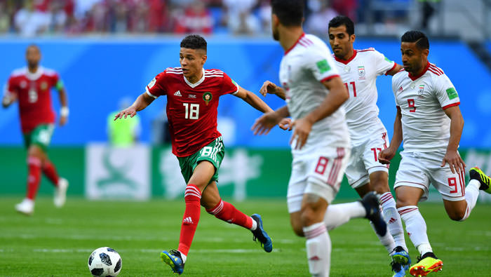 El juego entre los equipos de Marruecos e Irán se lleva a cabo en la ciudad de San Petersburgo