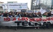 La protesta anucia el repudio de los trabajadores de Télam por el vaciamiento sistemático de los medios de comunicación públicos. 