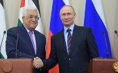 El presidente de Rusia, Vladimir Putin y su homólogo palestino Mahmud Abbás se reunieron por última vez en 2015. 