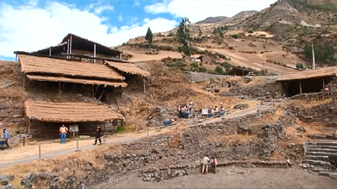 An exterior view of Chavin de Huantar temple in Peru