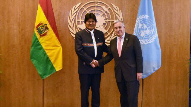 Guterres destacó los esfuerzos del Gobierno y pueblo boliviano en las transformaciones sociales, económicas y políticas. 
