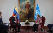Michelle Bachelet fue recibida por el canciller de Venezuela, Jorge Arreaza.