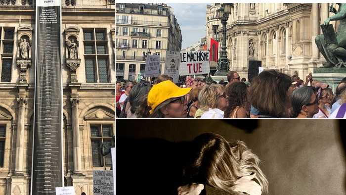 Los manifestantes se reunieron para crear conciencia y exigir acciones más duras contra los feminicidios en Francia.