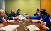 La vicepresidenta venezolana Delcy Rodríguez sostuvo una reunión con el secretario general de la ONU, Antonio Guterres.