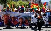 El pueblo indígena marchó pacíficamente durante la jornada de movilización para apoyar la elección de Evo Morales como presidente del país.