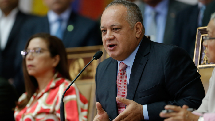 El presidente de la Asamblea Nacional Constituyente (ANC), Diosdado Cabello, ofrece una rueda de prensa en Caracas, Venezuela.