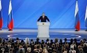 El presidente ruso Vladimir Putin pronuncia su discurso anual ante la Asamblea Federal en Moscú.