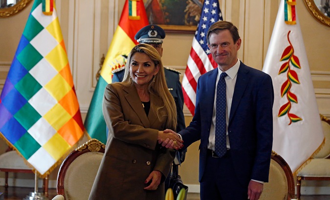 Jeanine Anez and US Under Secretary of State for Political Affairs David Hale, La Paz, Bolivia, Jan. 21, 2020.