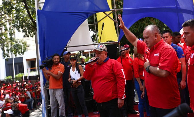 The first vice president of the United Socialist Party of Venezuela, Diosdado Cabello during the march commemorating the 31st anniversary of the Caracazo.
