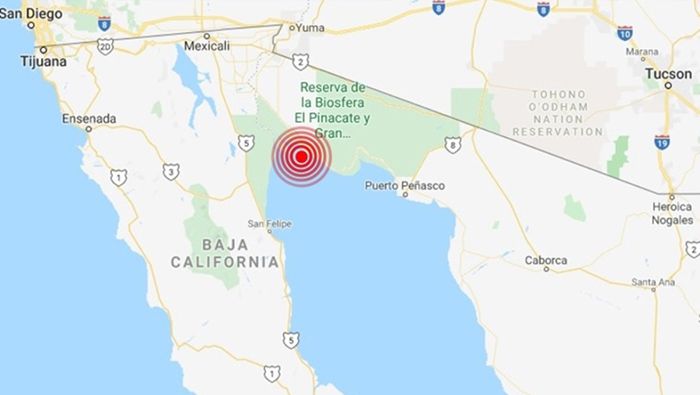 El epicentro del temblor se localizó a 77 kilómetros de la ciudad de Puerto Peñasco, en el estado mexicano de Baja California