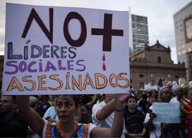 Se suman 85 líderes sociales a la lista de asesinados en lo que va de año 2020 en Colombia.
