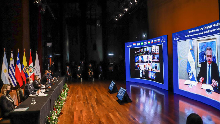 El último segmento de la LVI Cumbre contó con una cumbre virtual de los presidentes de Mercosur.