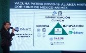 La directora general de Conacyt México, María Elena Álvarez-Buylla Roces, explicó que en la investigación del candidato vacunal participan científicos mexicanos y de otras naciones.