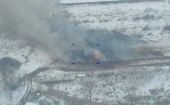 Impacto de un misil hipersónico ruso Kinzhal contra un objetivo militar en Ucrania.
