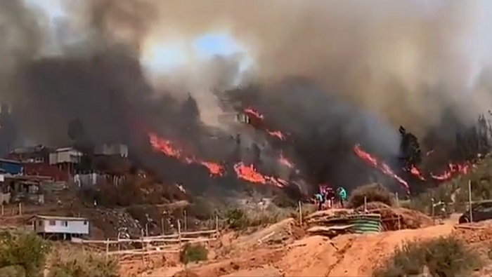El alcalde del municipio de Valparaíso, Jorge Sharp, confirmó que hay viviendas afectadas por las llamas.