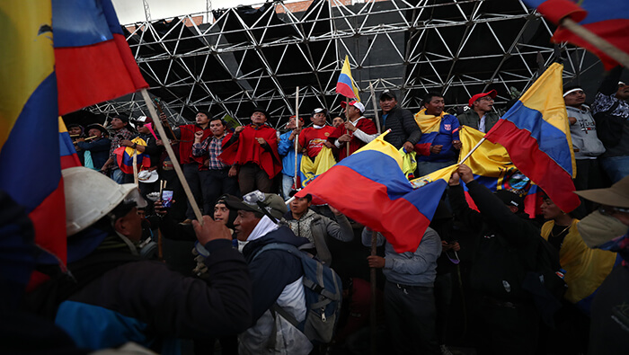 Leonidas Iza denunció la represión policial y el desalojo a la fuerza de los asistentes a la asamblea popular en la Casa de la Cultura de Quito.