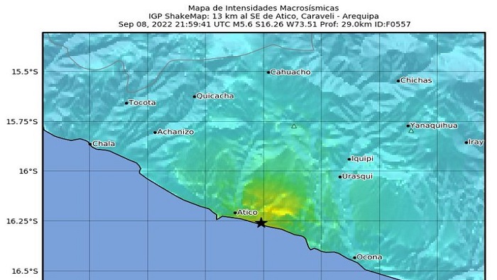 El temblor se originó a 13 km de Atico, Arequipa, donde se percibió con Categoría 4.