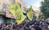 Decenas de palestinos se manifiestan contra Israel en funeral del niño que murió tras ser herido hace unos días por las tropas de ocupación en Jenín.