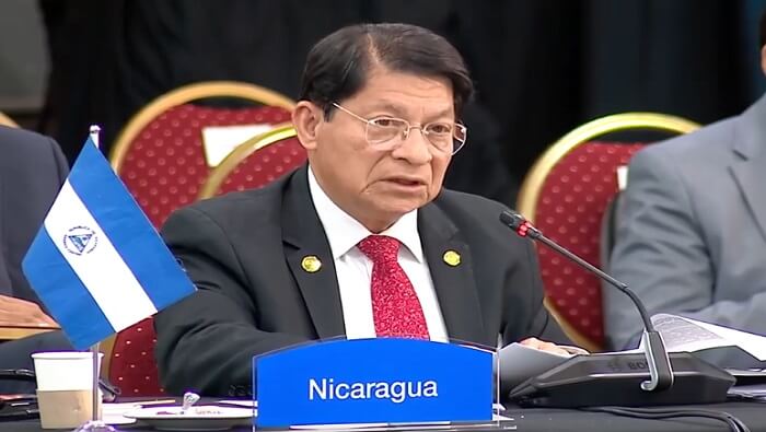 El canciller de Nicaragua, Denis Moncada, leyó un mensaje enviado por el presidente Daniel Ortega y la vicepresidenta Rosario Murillo.