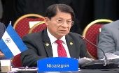 El canciller de Nicaragua, Denis Moncada, leyó un mensaje enviado por el presidente Daniel Ortega y la vicepresidenta Rosario Murillo.