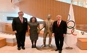 Durante el encuentro, estuvo presente junto a Ebrard la presidenta del Comité Olímpico de México, Mari José Alcalá.