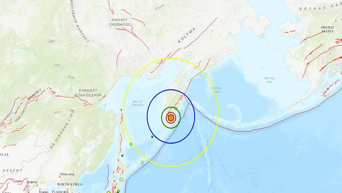 El sismo ocurrió a una profundidad de 100 kilómetros en la península de Kamchatka, en el lejano oriente de Rusia.