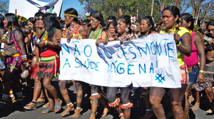 Comunidades indígenas de 11 regiones de Roraima, en el norte de Brasil, se reúnen este lunes en el Centro de Boa Vista, la capital estatal, en apoyo al 19 Campamento Tierra Libre (ATL),