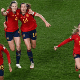 Spanish players celebrate the victory, Aug. 15, 2023.