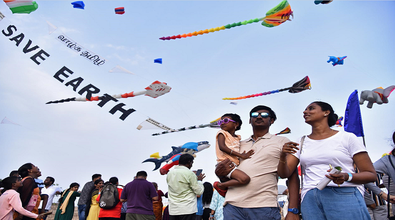 Realizan Festival Internacional de Cometas de Tamil Nadu, India