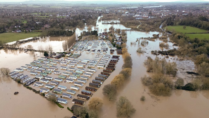 Tewkesbury, en Gloucestershire, quedó casi completamente cubierta por el agua de la inundación.