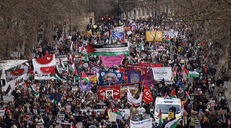 Cientos de miles de personas se movilizaron en Londres en solidaridad con Palestina y en rechazo a los crímenes de guerra del ente sionista en Gaza.