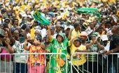Decena de miles de seguidores y simpatizantes del ANC se dieron cita en la ciudad de Durban durante la presentación del manifiesto electoral.