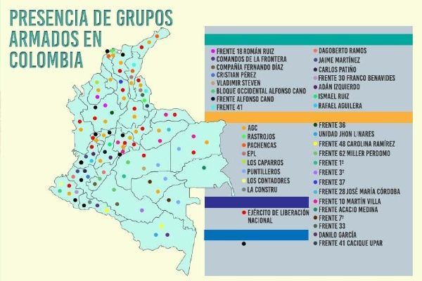 Mapa presencia grupos armados ilegales Colombia